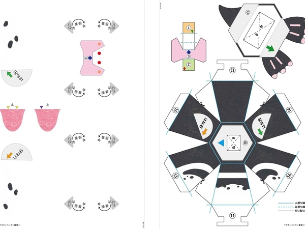 完成制作模型后只要先压扁,再往地面一丢就会弹开,立体的纸模型就好像
