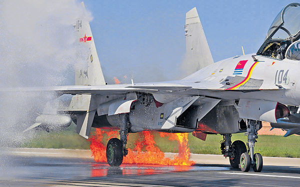 殲15撞鳥群 帶火着陸