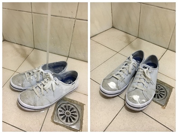 鞋身依旧是灰灰黑黑的,此时达人就路要用上纸巾,将整双帆布鞋贴贴服服