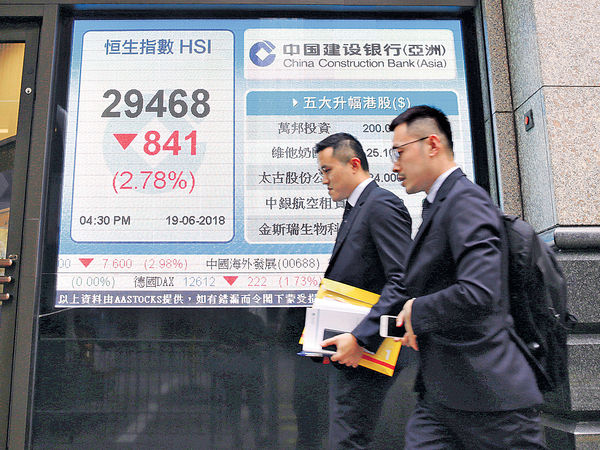 憂中美貿易戰加劇 港股挫841點