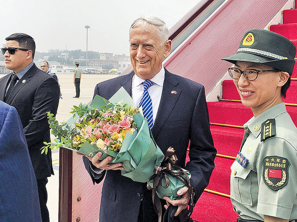 美防長馬蒂斯抵京 南海北韓問題成重點