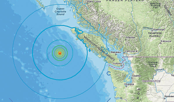 溫哥華島外海3連震 無傷亡報告