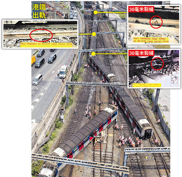 3處路軌現裂縫 港鐵設委員會徹查 近年最嚴重事故 紅磡站列車出軌斷開8人傷