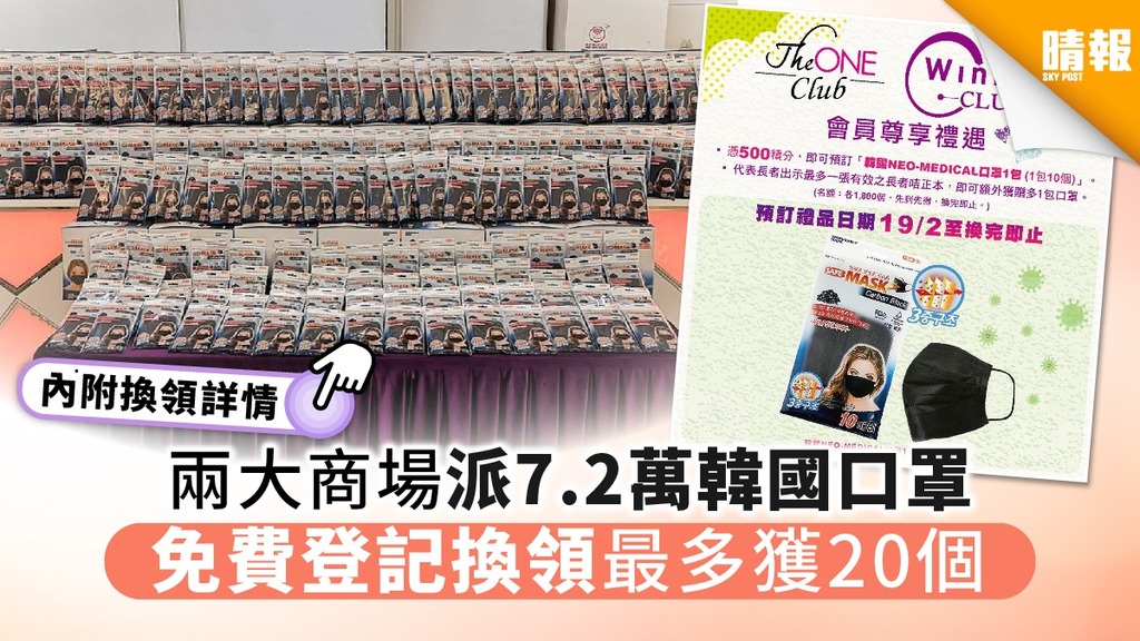 兩大商場派7.2萬個韓國口罩 免費登記換領最多獲20個