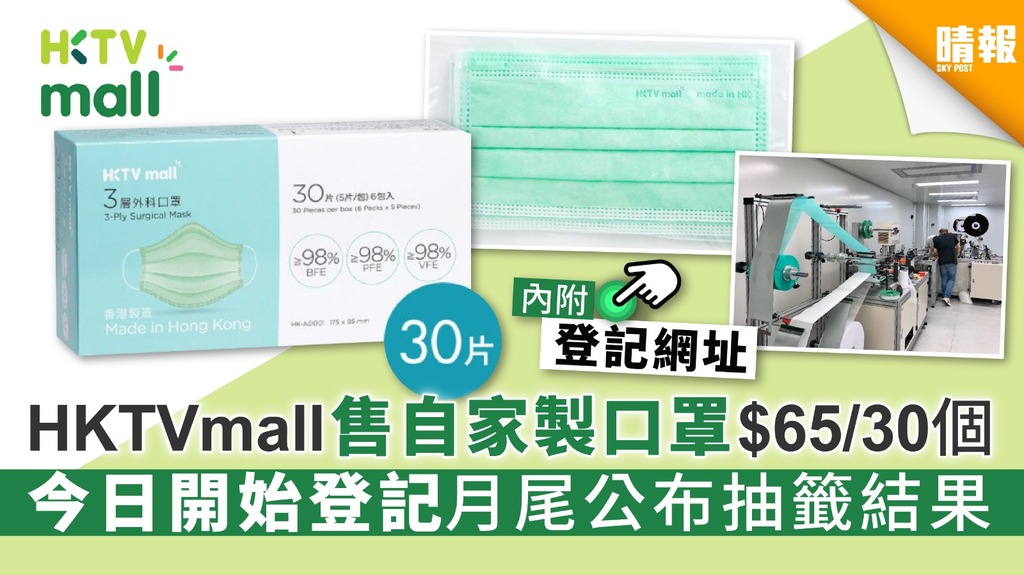 【買口罩】HKTVmall售自家製口罩$65/30個 今日開始登記月尾公布抽籤結果