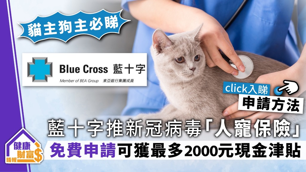 【寵物保險】藍十字推新冠病毒「人寵保險」 免費申請可獲最多2000元現金津貼