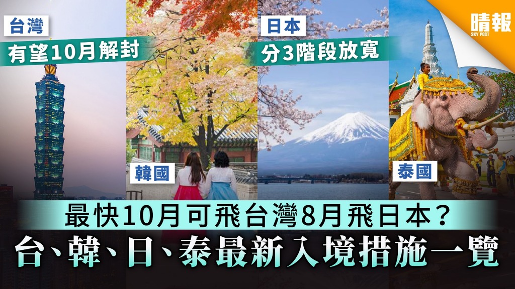【入境限制】台灣、日本、韓國、泰國最新入境措施一覽 台灣最快10月放寬遊客入境 日本分3階段「鬆綁」