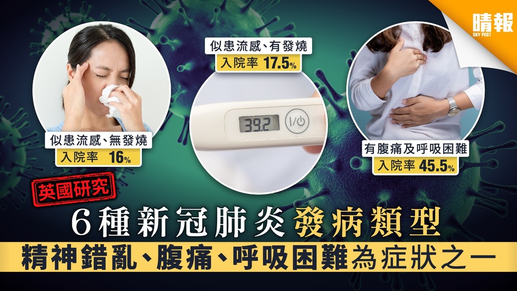 【英國研究】6種新冠肺炎發病類型 精神錯亂、腹痛、呼吸困難為症狀之一