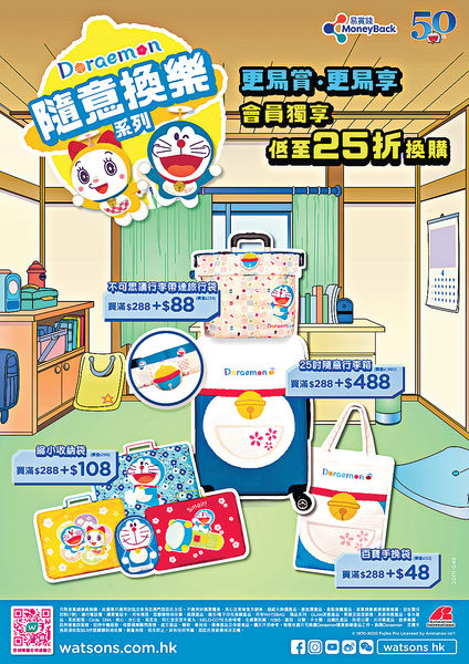 屈臣氏25折換購Doraemon精品 得意又實用