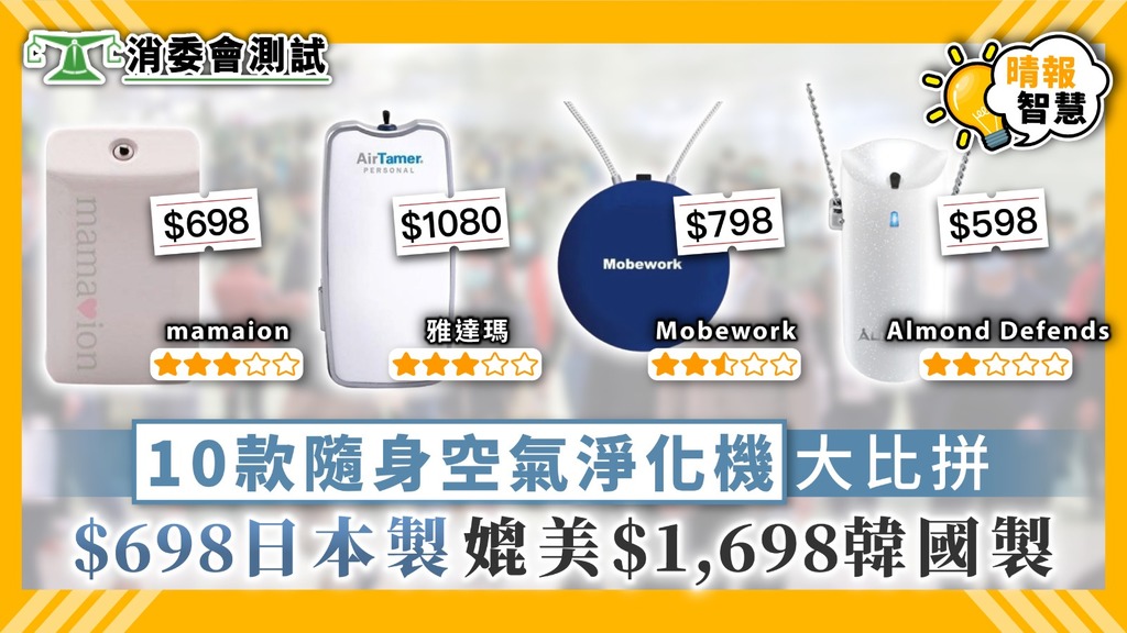 【消委會】10款隨身空氣淨化機大比拼 $698日本製媲美$1,698韓國製
