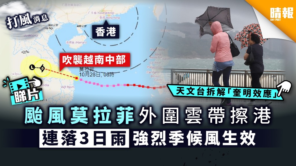 【天氣預報】颱風莫拉菲外圍雲帶擦港 連落3日雨強烈季候風生效 風力間中達8級烈風