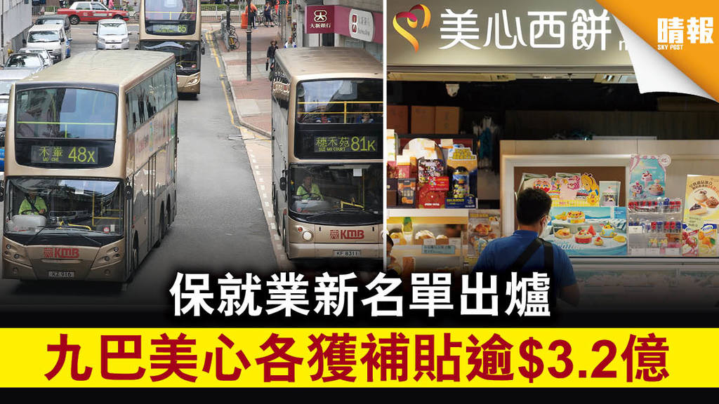 【保就業】保就業新名單出爐 九巴美心各獲補貼逾$3.2億