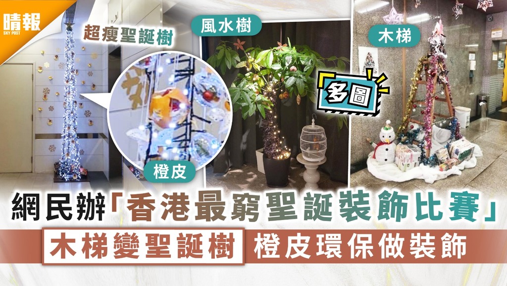 迎聖誕．多圖｜網民辦「香港最窮聖誕裝飾比賽」 木梯變聖誕樹橙皮環保做裝飾