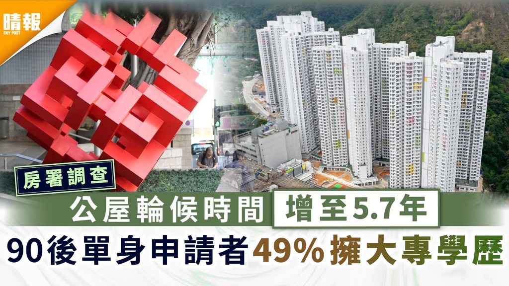 消息︳公屋輪候時間增至5.7年 房署調查：90後單身申請者49%擁大專學歷