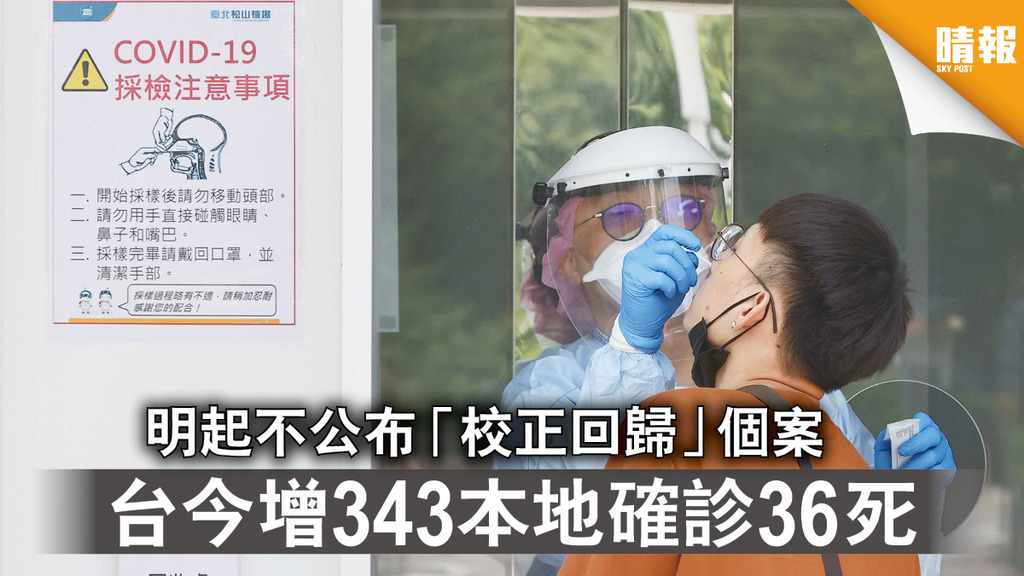 台灣疫情｜明起不公布「校正回歸」個案 台今增343本地確診36死    