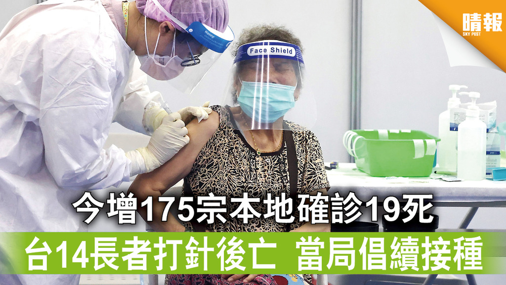台灣疫情｜今增175宗本地確診19死 台14長者打針後亡 當局倡續接種