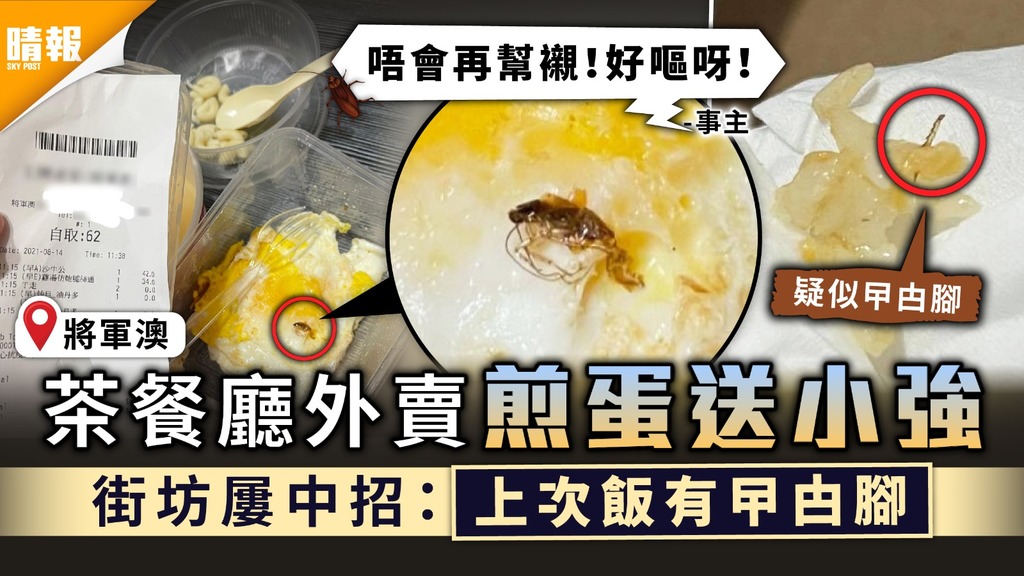 食用安全｜茶餐廳外賣煎蛋送小強 街坊屢中招：上次飯有曱甴腳