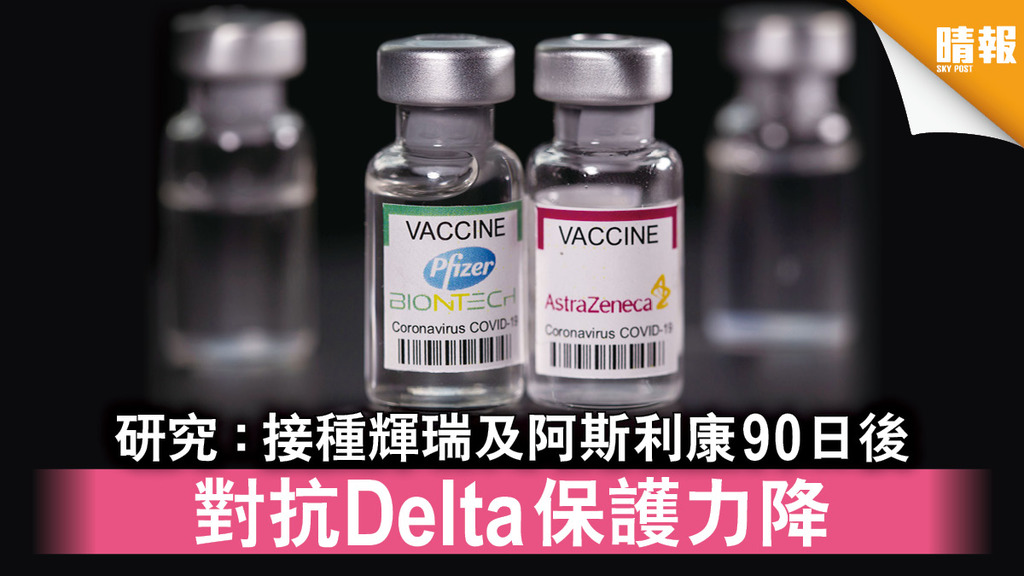 新冠疫苗｜研究：接種輝瑞及阿斯利康90日後 對抗Delta保護力降