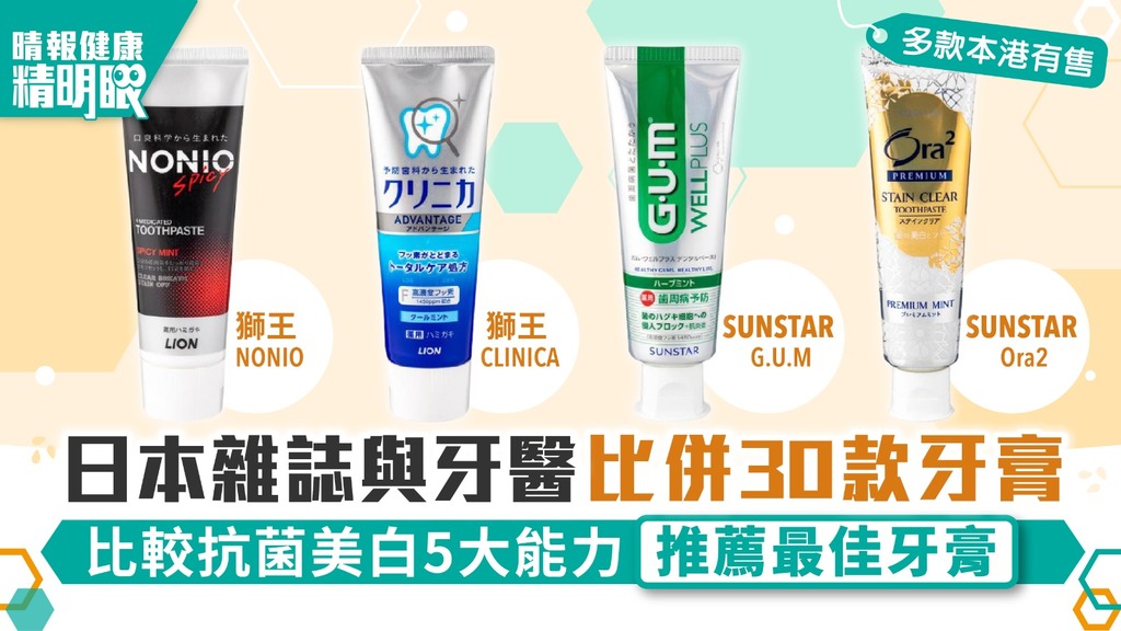 健康精明眼｜日本雜誌與牙醫比併30款牙膏 比較抗菌美白5大能力推薦最佳牙膏 