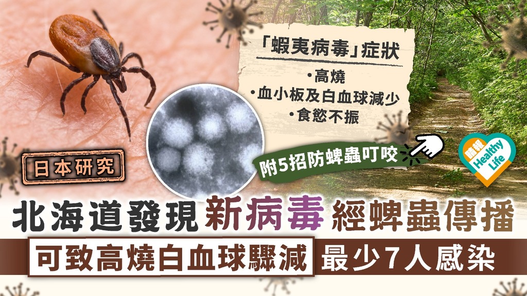 日本研究︳北海道發現新種「蝦夷病毒」經蜱蟲傳播 可致高燒白血球驟減最少7人感染︳附5招防蜱蟲叮咬