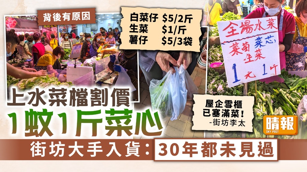 搶平菜 ︳上水菜檔割價1蚊1斤菜心 街坊大手入貨：30年都未見過