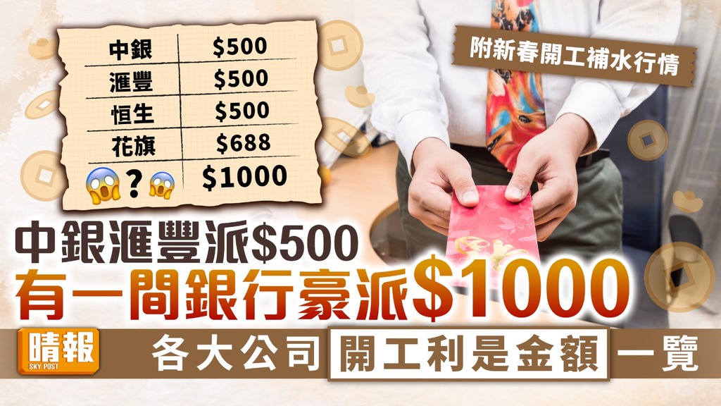 開工利是︳中銀滙豐派$500 有一間銀行豪派$1000 各大公司開工利是金額一覽【附新春開工補水行情】