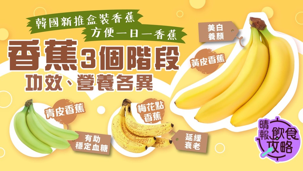 飲食攻略︳韓國新推盒裝香蕉方便一日一香蕉 3款香蕉功效、營養價值各異 ︳附4招延長香蕉保存期