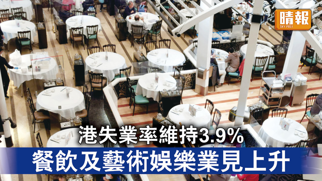 失業率｜港失業率維持3.9% 餐飲及藝術娛樂業見上升