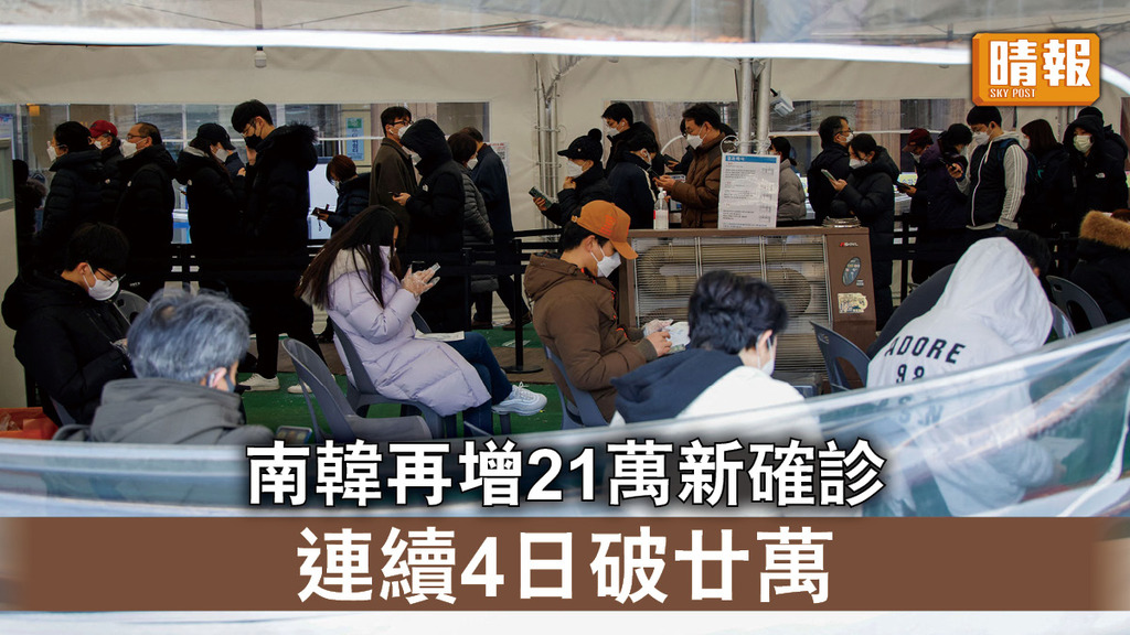 新冠肺炎｜南韓再增21萬新確診 連續4日破廿萬