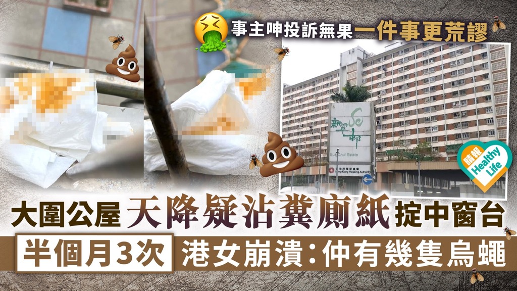 缺德播毒︳大圍公屋天降疑沾糞廁紙掟中窗台 半個月3次港女崩潰：仲有幾隻烏蠅