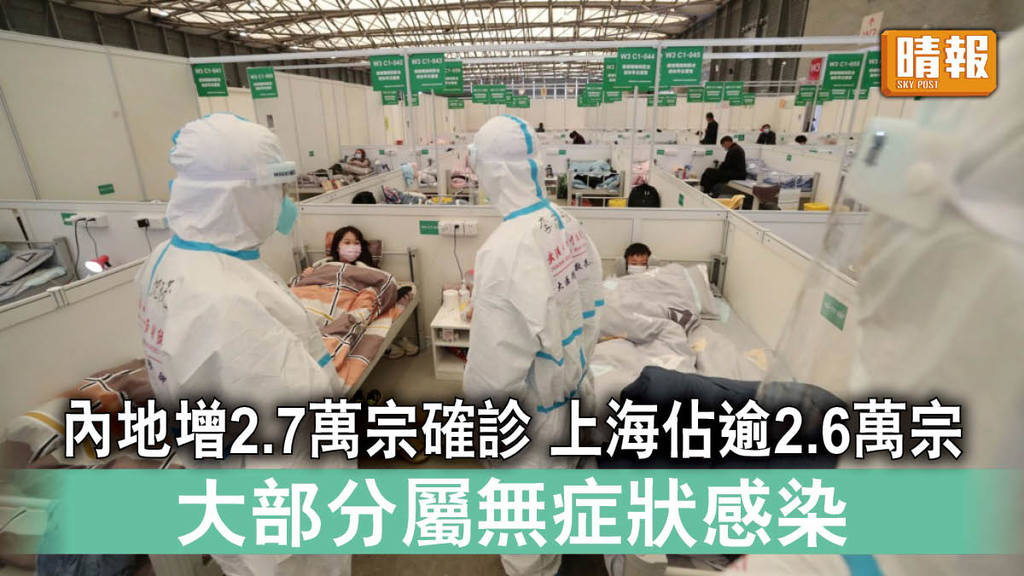 新冠肺炎｜內地增2.7萬宗確診 上海佔逾2.6萬宗 大部分屬無症狀感染