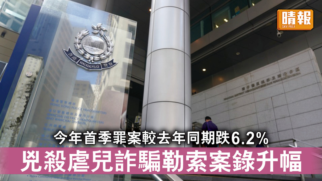 香港治安｜今年首季罪案較去年同期跌6.2% 兇殺虐兒詐騙勒索案錄升幅