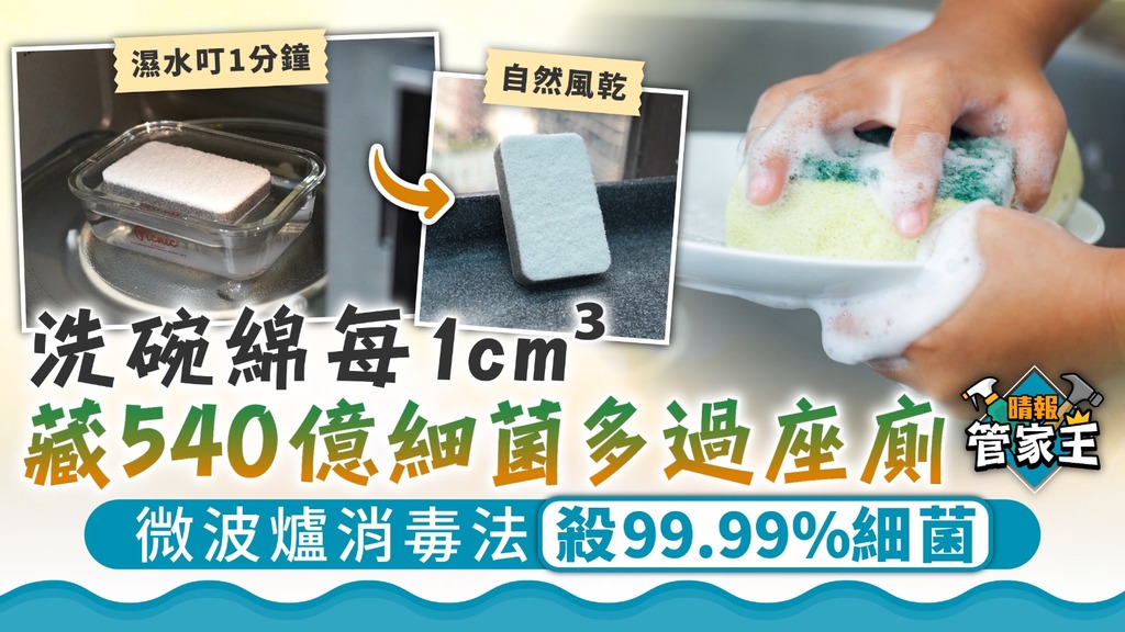 管家王 ︳洗碗綿每一立方厘米藏540億菌多過座廁 專家教微波爐漂白水4大消毒法