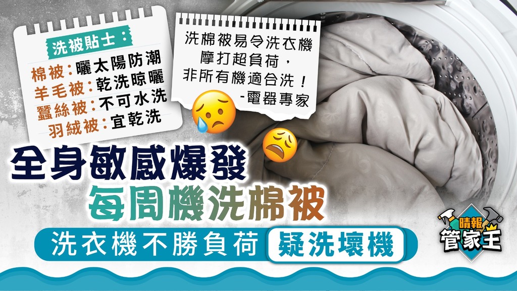 管家王 ︳全身敏感爆發每周機洗棉被 洗衣機不勝負荷疑洗壞機