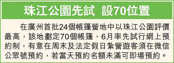 限帳篷數 減污染安全問題 廣州公園紮營要預約