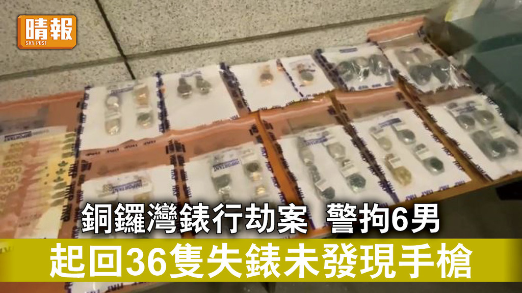 香港治安｜銅鑼灣錶行劫案  警拘6男 起回36隻失錶未發現手槍