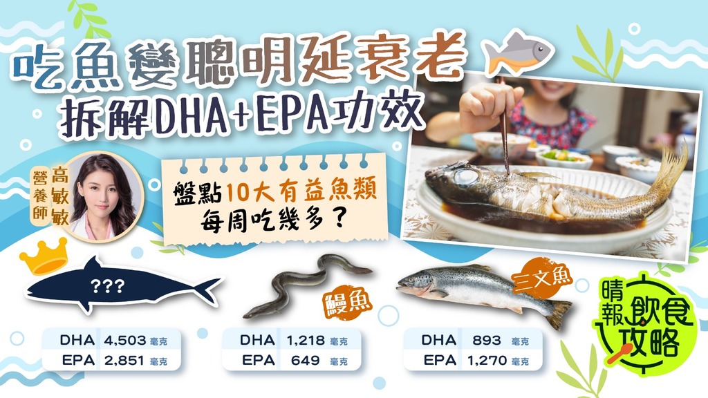 飲食攻略︳吃魚變聰明延衰老！營養師拆解DHA+EPA功效 盤點10大有益魚類