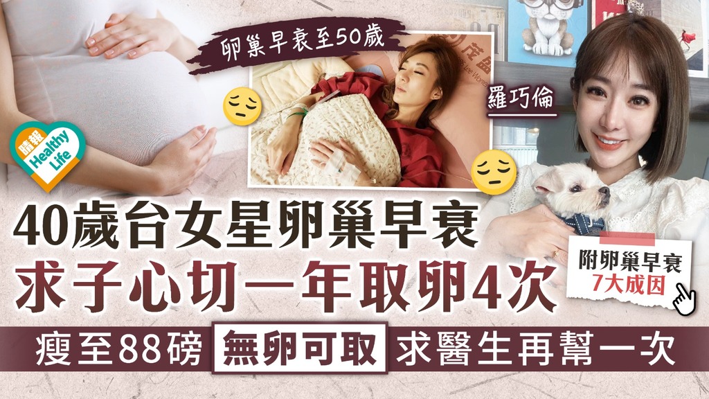 想做媽媽︳40歲台女星卵巢早衰 求子心切一年取卵4次 瘦至88磅無卵可取求醫生再幫一次
