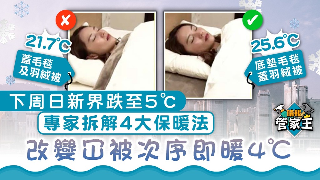 家居保暖 ︳下周日新界跌至5℃ 專家拆解4大保暖法 改變冚被次序即暖4℃