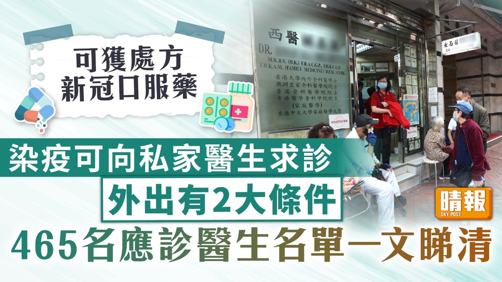 新冠肺炎 ︳檢測陽性可向私家醫生求診 外出有2大條件 465名應診醫生名單一文睇清