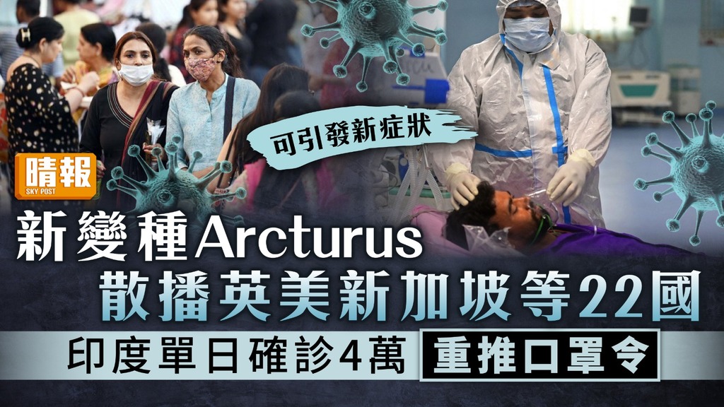 新冠肺炎｜新變種Arcturus散播英美新加坡等22國 印度單日確診4萬重推口罩令