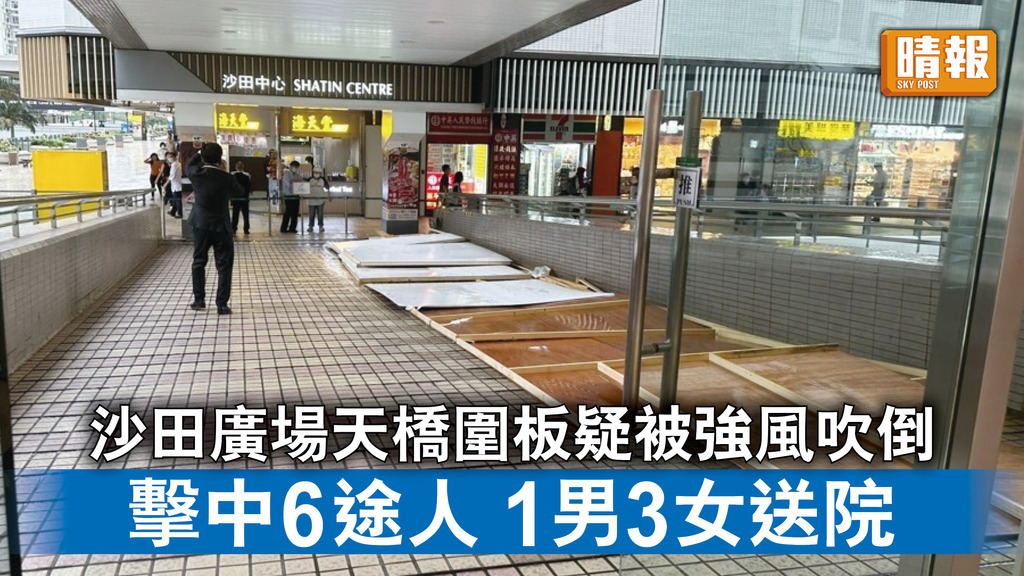 嚴重事故｜沙田廣場天橋圍板疑被強風吹倒擊中6途人 1男3女送院治理