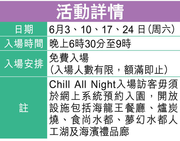 海洋公園「Chill All Night」6月周末回歸 免費入場