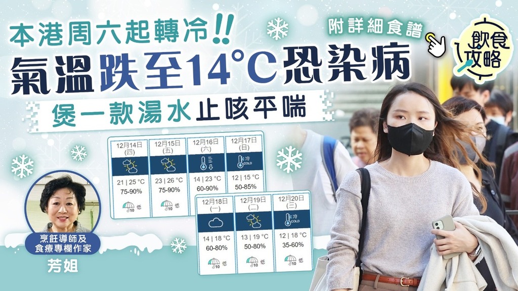 飲食攻略｜本港周六起轉冷 氣溫跌至14°C恐染病 烹飪導師教煲「白果杏汁豬肺湯」止咳平喘 