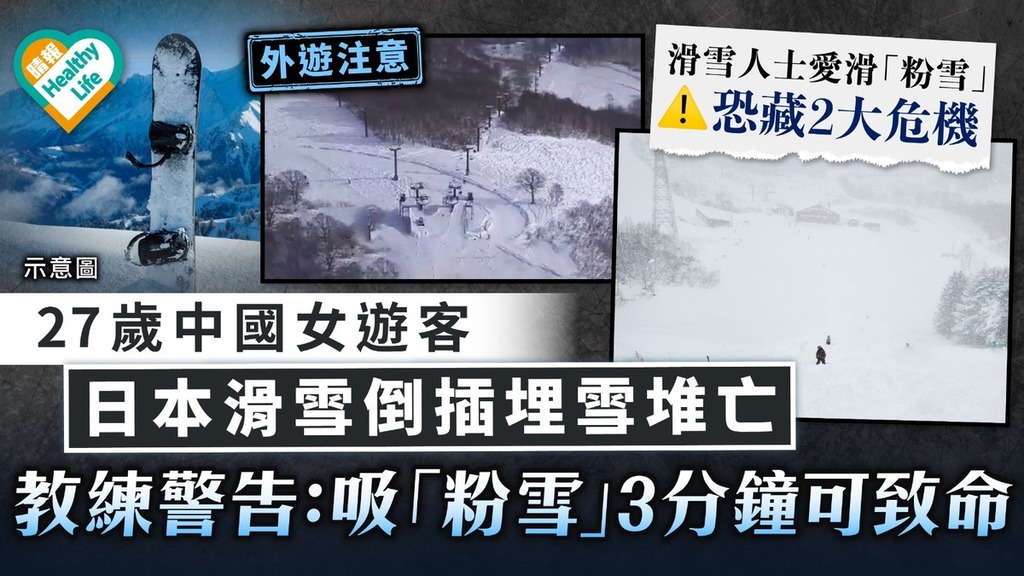 外遊滑雪｜27歲中國女遊客 日本滑雪倒插堆雪堆亡 教練警告：吸｢粉雪｣3分鐘可致命