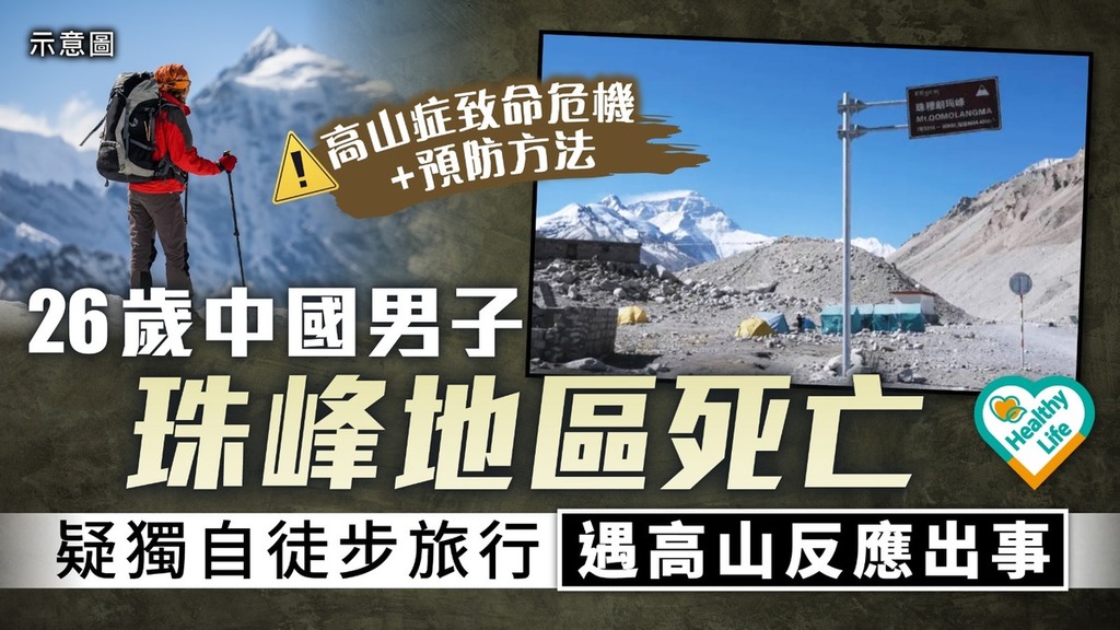 高海拔危機｜26歲中國男子珠峰地區死亡 疑獨自徒步旅行遇高山反應出事