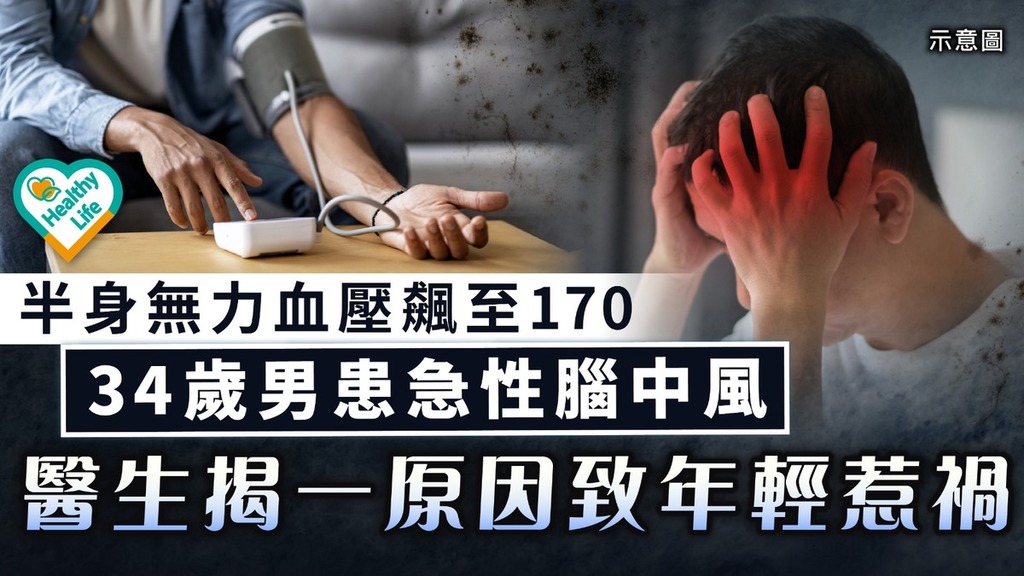 腦中風｜半身無力血壓飆至170 34歲男患急性腦中風 醫生揭一原因致年輕惹禍