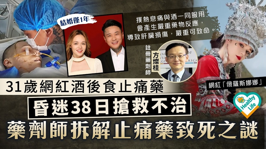 藥物百科｜31歲網紅酒後食止痛藥昏迷38日搶救不治 藥劑師拆解止痛藥致死之謎