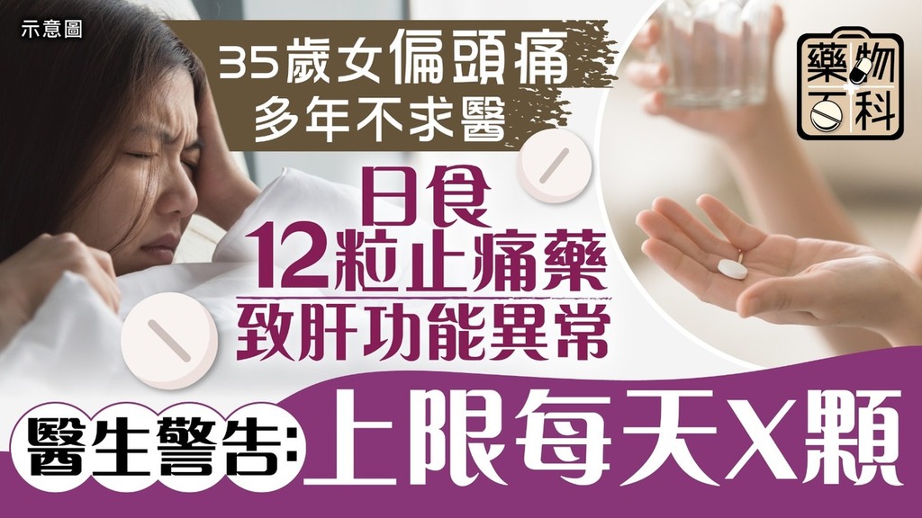 藥物百科｜35歲女偏頭痛日食12粒藥肝功能異常 醫生警告：止痛藥上限每天不可超1份量