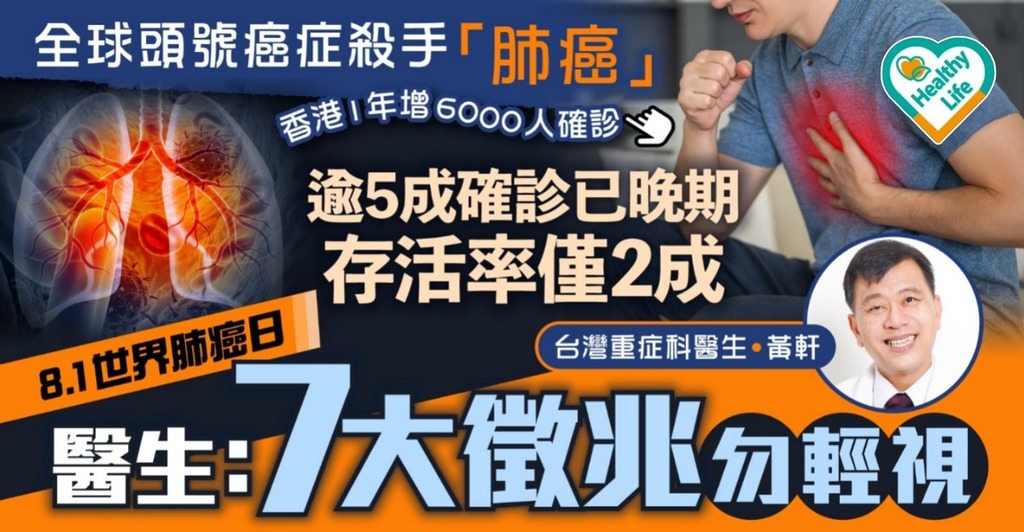 世界肺癌日｜本港癌症頭號殺手 逾5成確診已晚期存活率僅2成 醫生籲現7大徵兆勿輕視【附2大高危人士】